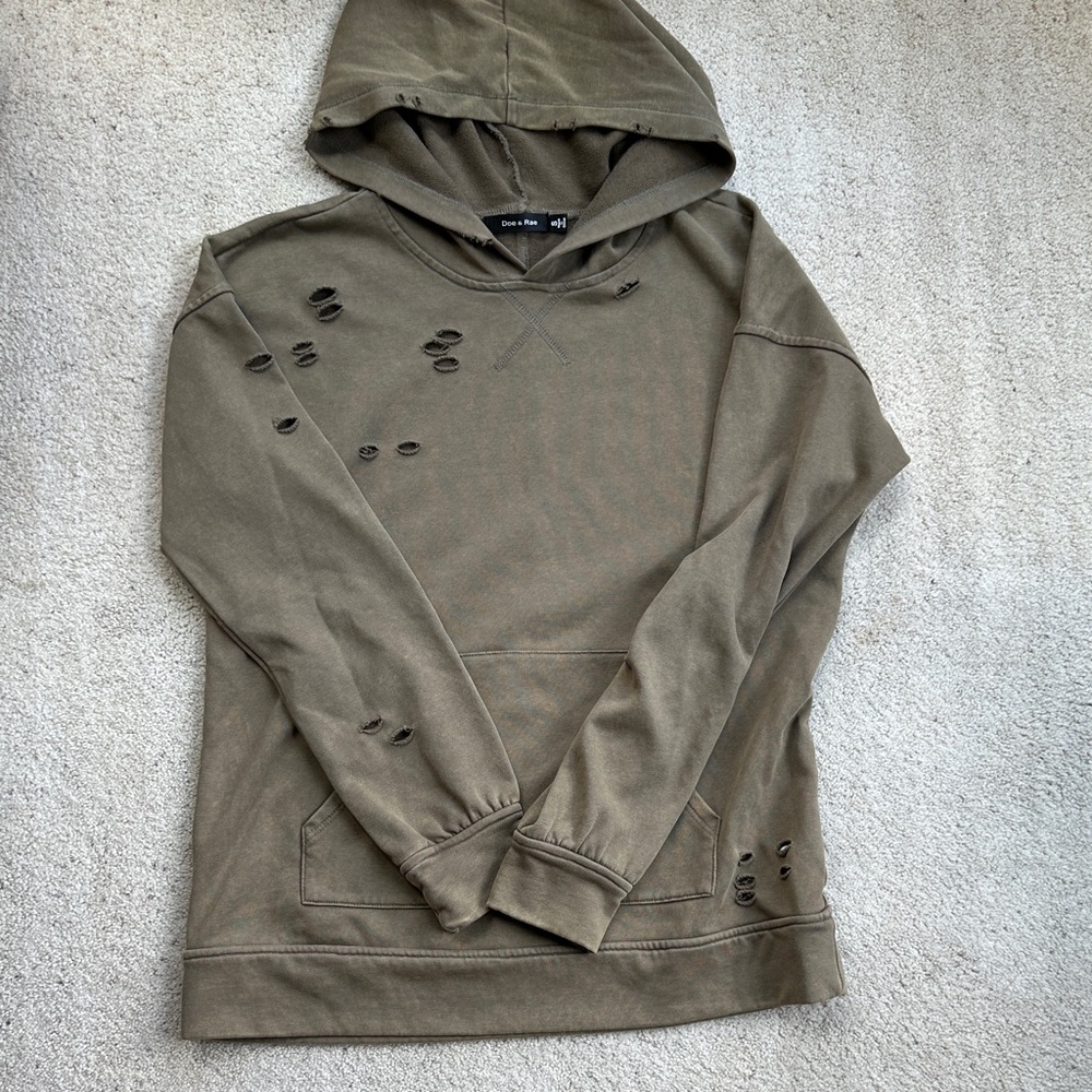 Doe & Rae Olive Distressed Hoodie
